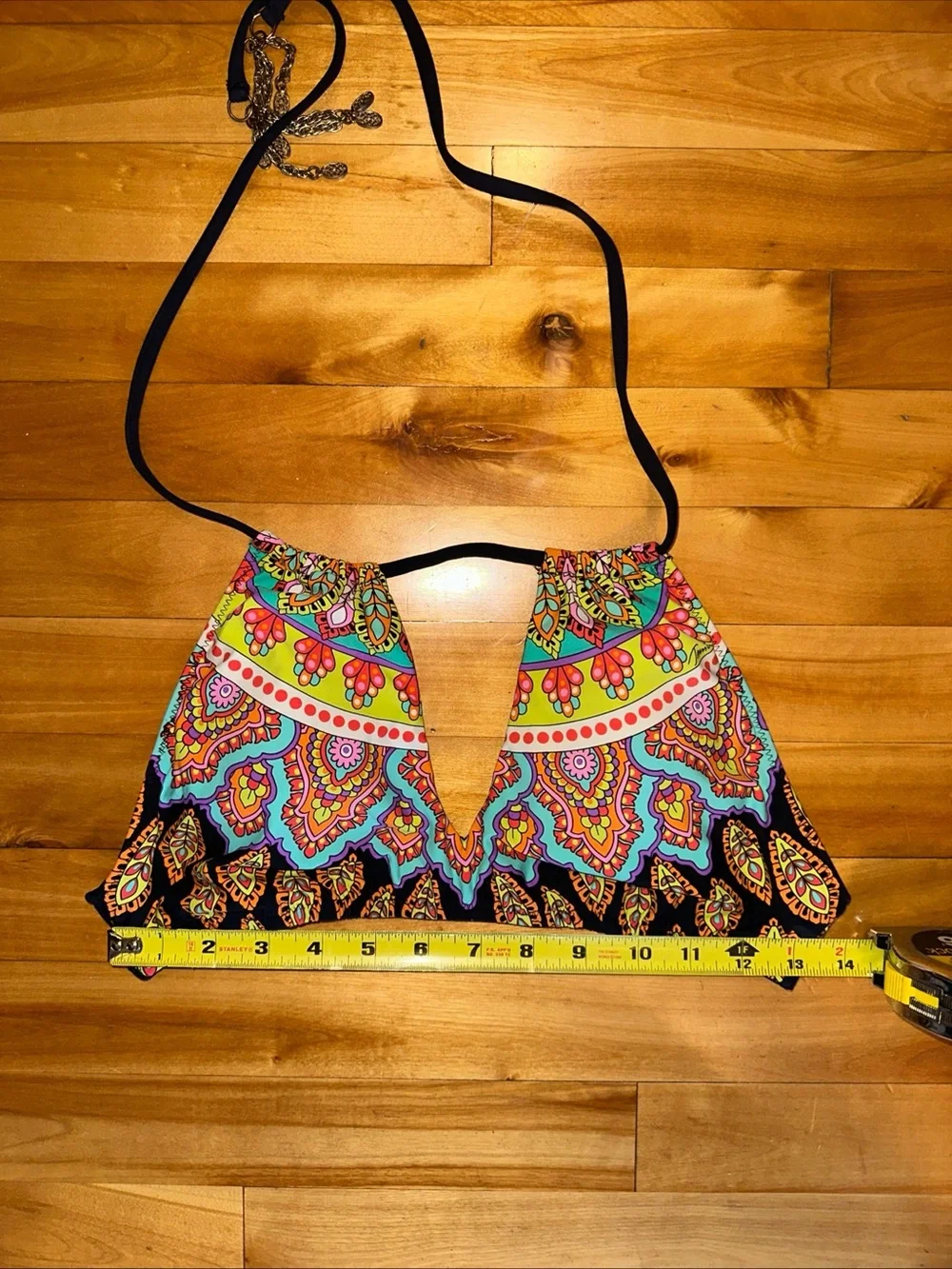 Trina Turk Bikini Top Halter Plunge Multicolor Paisley Boho Swim Womens
